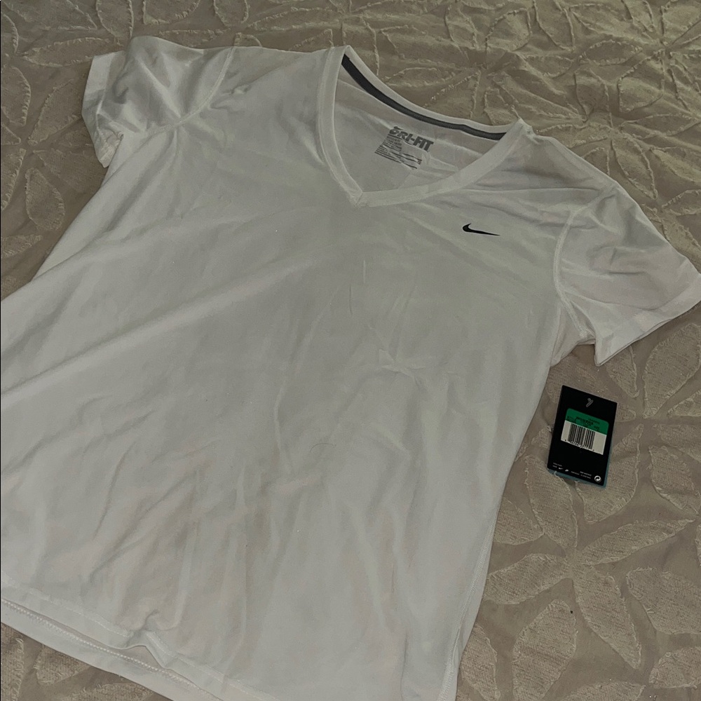 Nike White V-Neck Tee with Logo